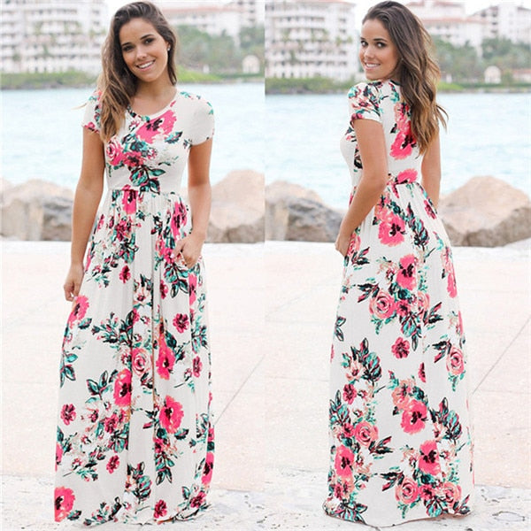 Vestido largo largo para mujer Vestido estampado floral de verano