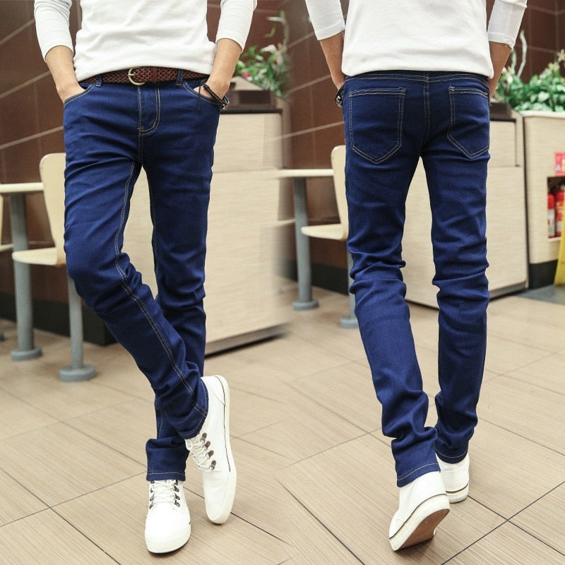 Pantalones de mezclilla flacos con cintura elástica