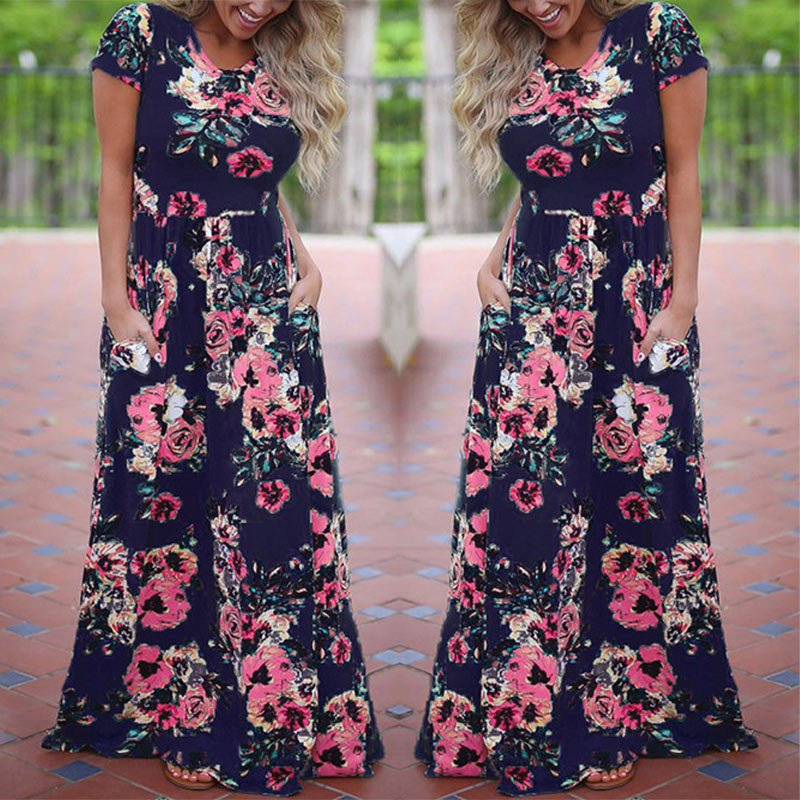Vestido largo largo para mujer Vestido estampado floral de verano