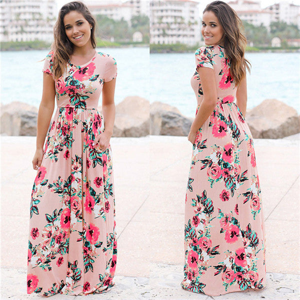 Vestido largo largo para mujer Vestido estampado floral de verano