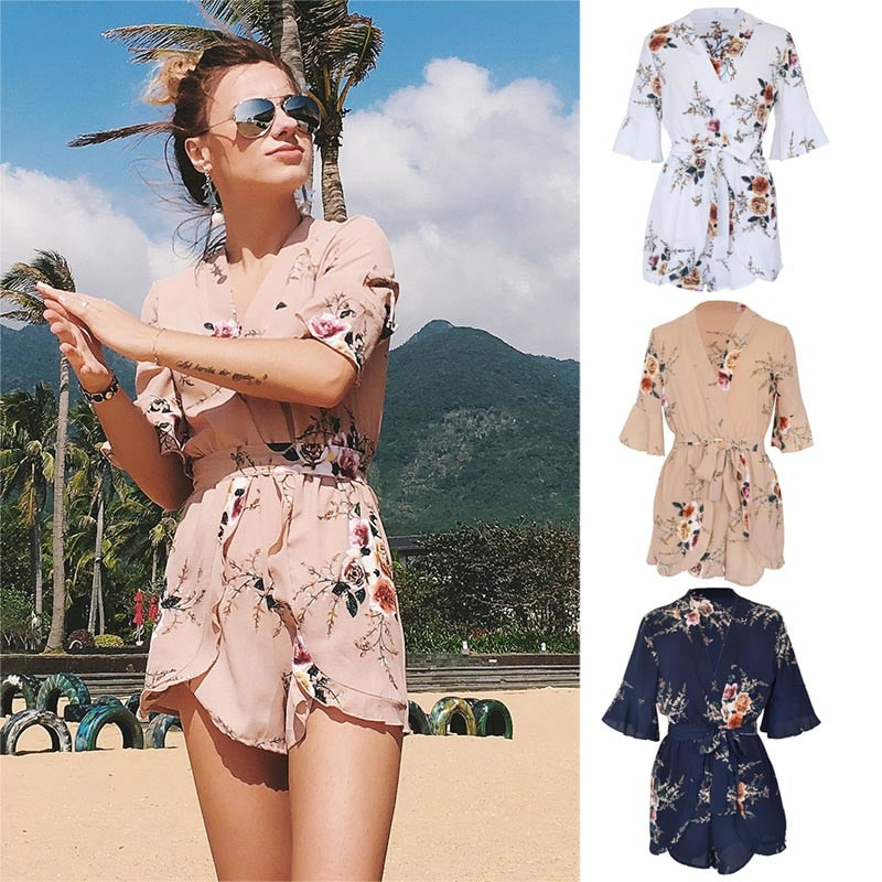 Mono con cuello en v estampados florales, traje de baño para chicas