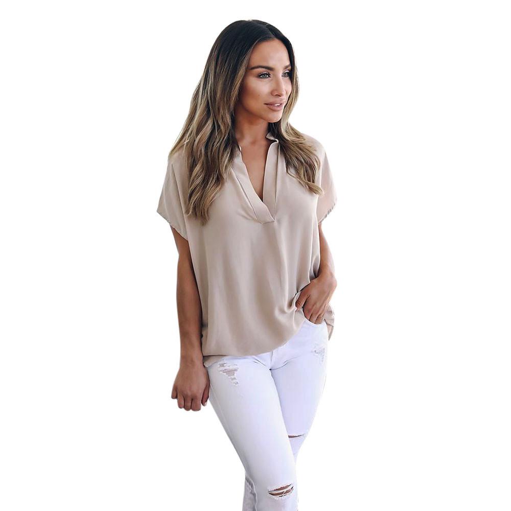 Blusa casual de manga corta de gasa