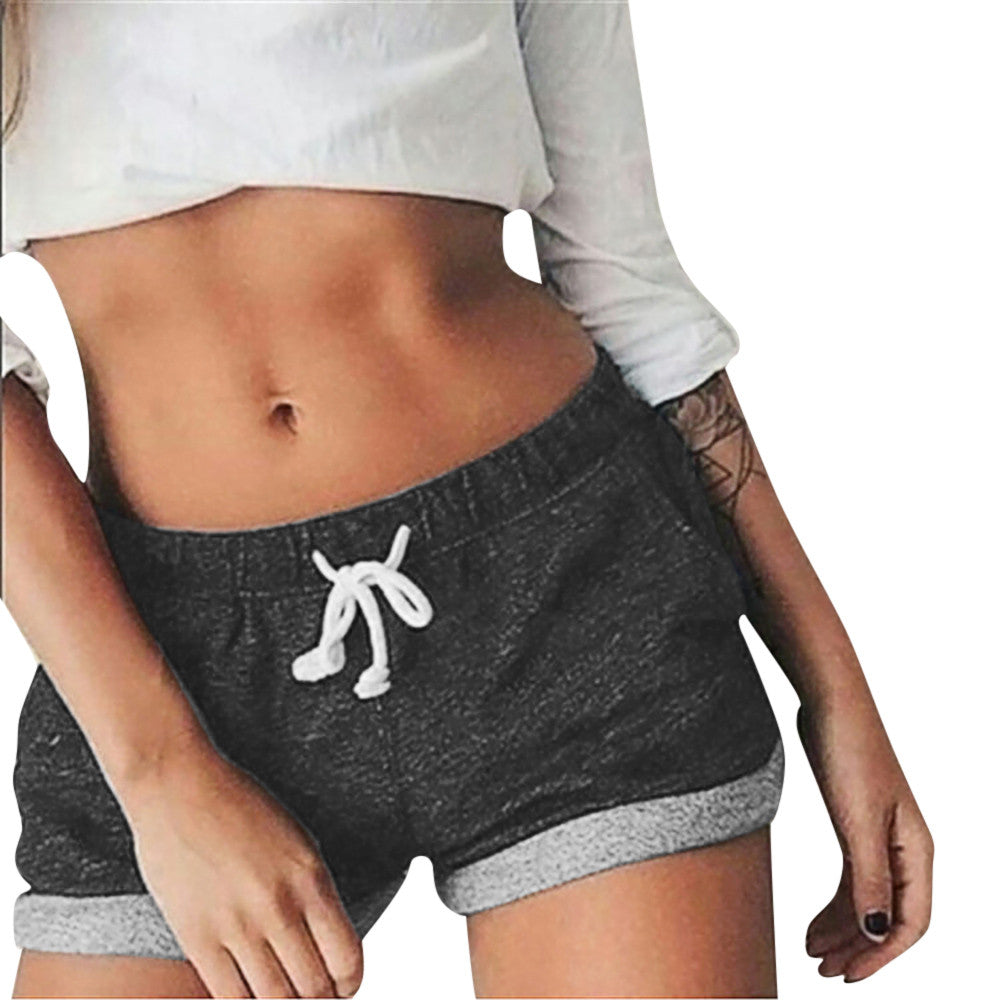 Pantalones cortos casuales sólidos de poliéster de cintura alta casuales deportivos