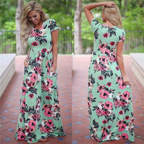 Vestido largo largo para mujer Vestido estampado floral de verano