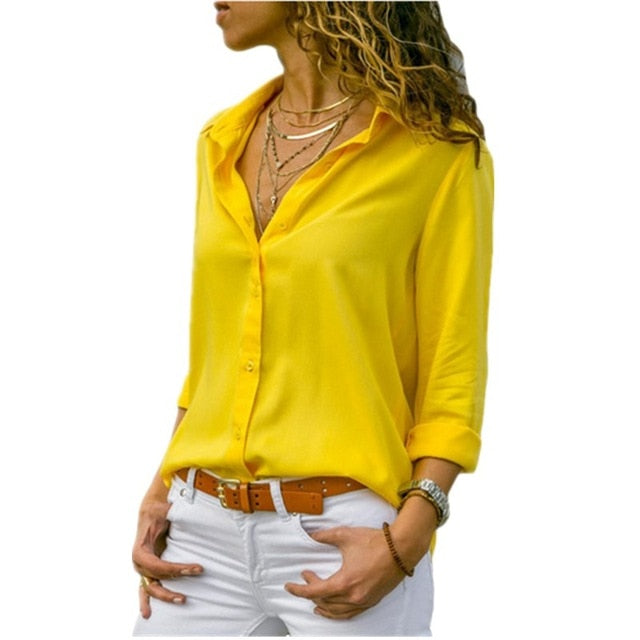 Blusa con cuello en V sólido de manga larga