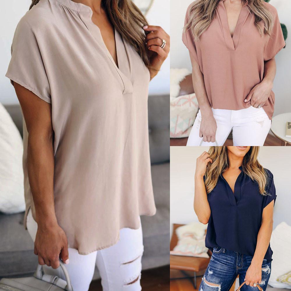 Blusa casual de manga corta de gasa