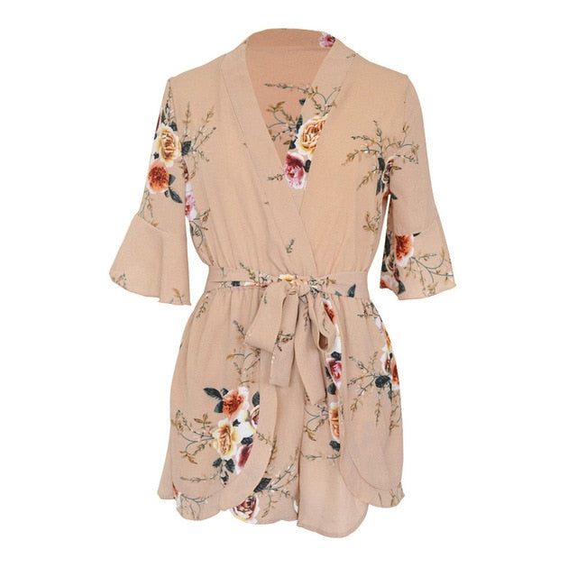 Mono con cuello en v estampados florales, traje de baño para chicas