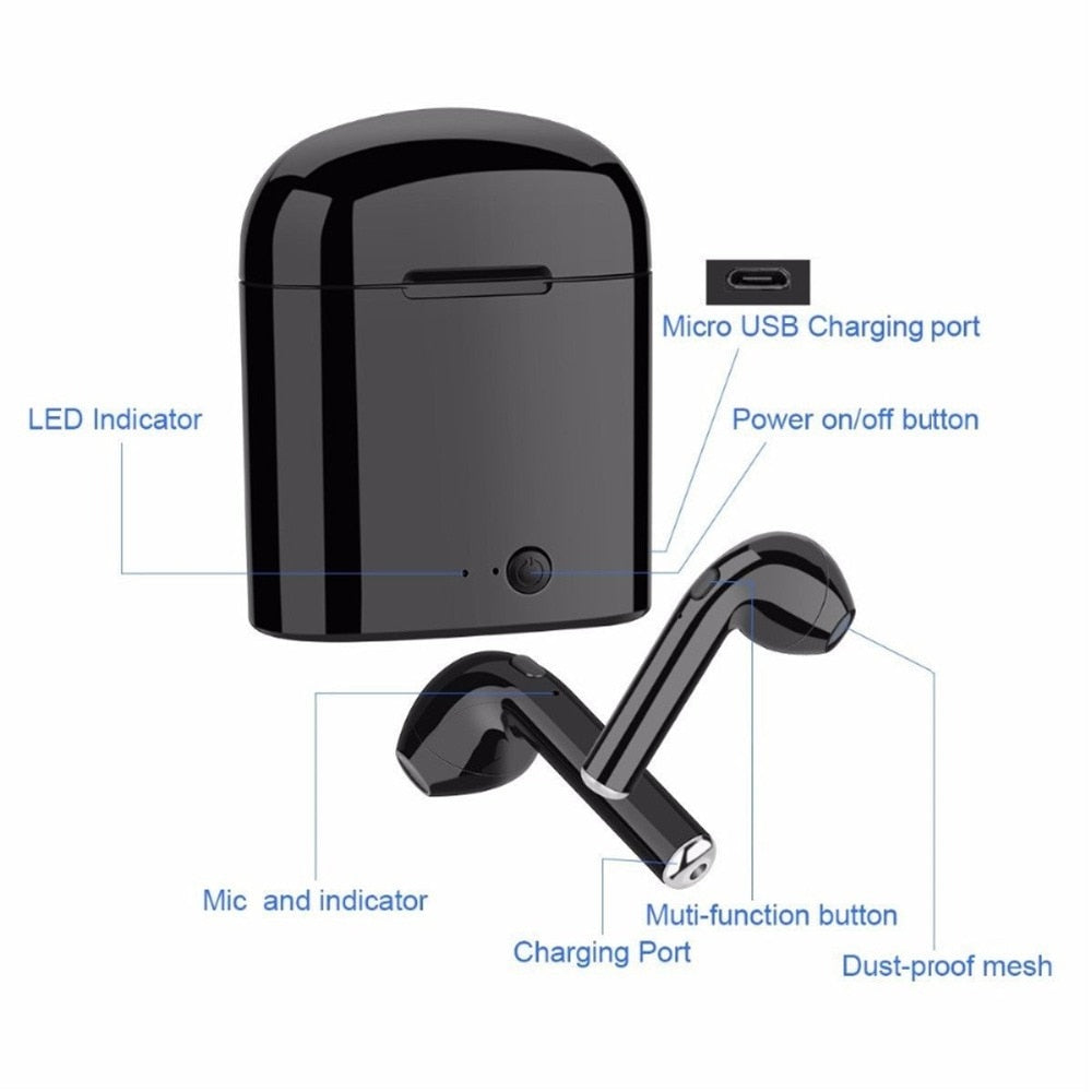 Audifonos Bluetooth estéreo con caja de carga Micrófono para teléfonos inteligentes