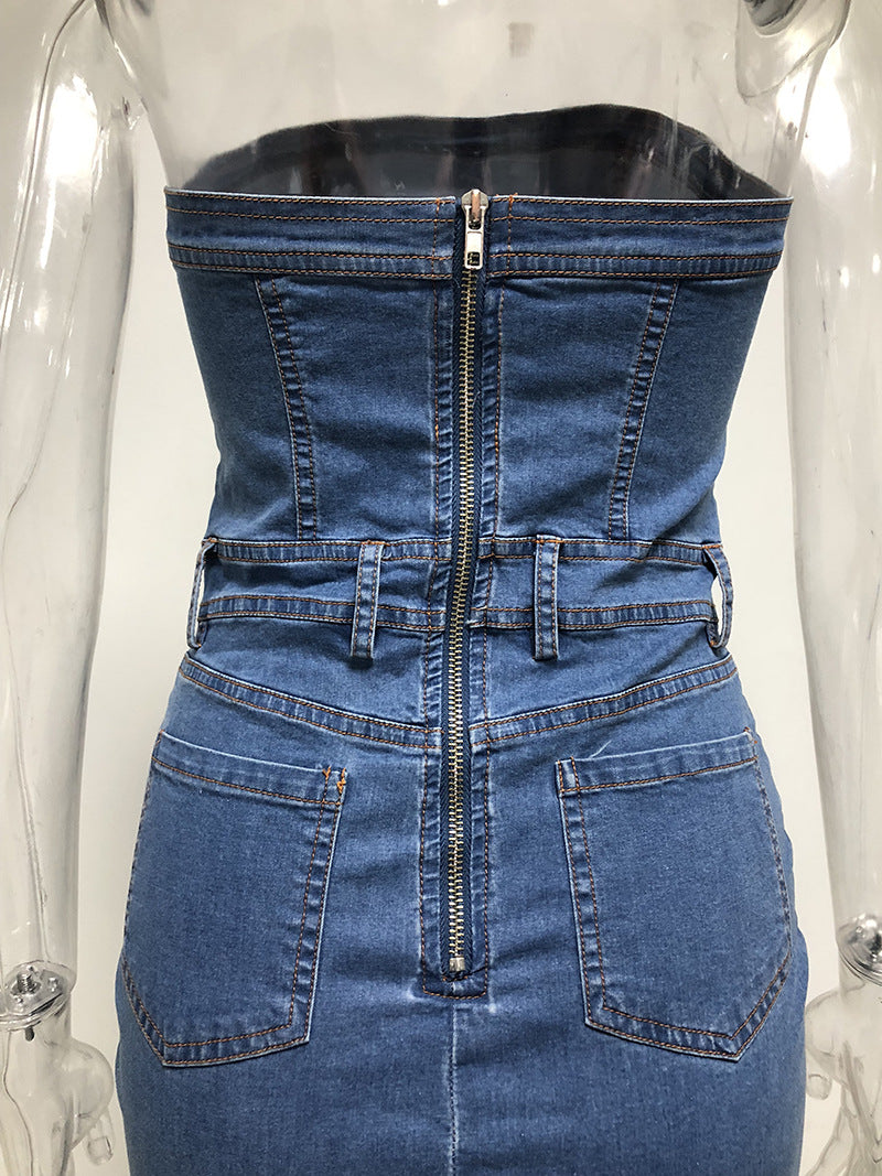 Vestido de mezclilla sin mangas para mujer