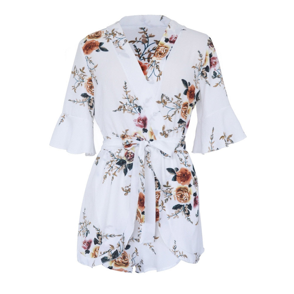 Mono con cuello en v estampados florales, traje de baño para chicas