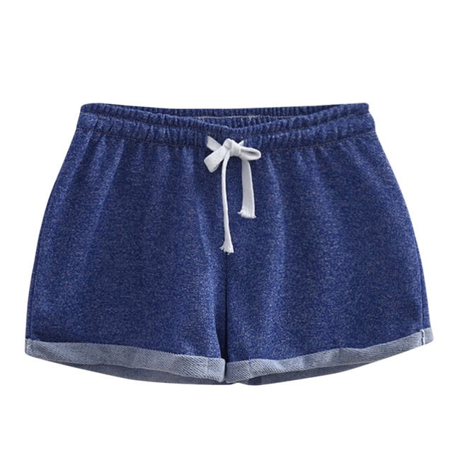 Pantalones cortos casuales sólidos de poliéster de cintura alta casuales deportivos