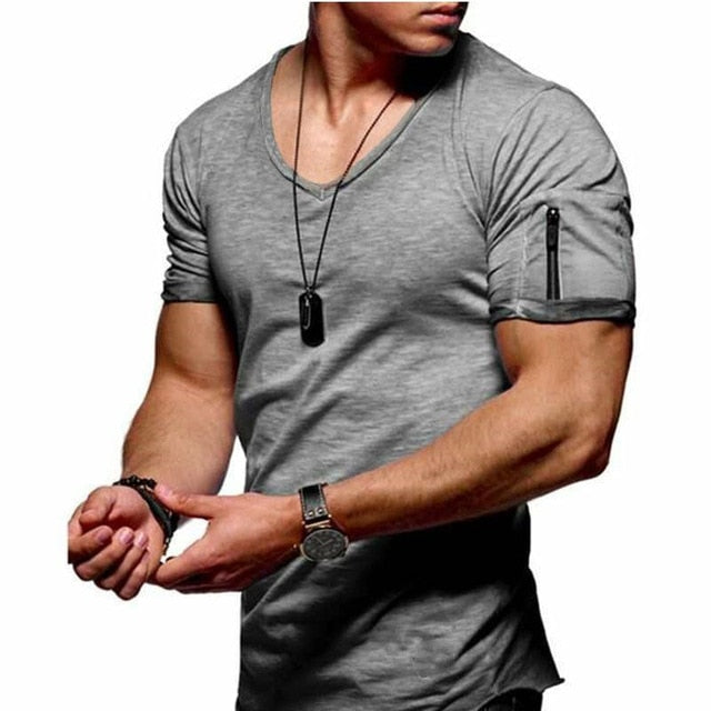 Pullovers con cuello de v para hombres, mangas cortas con cremallera