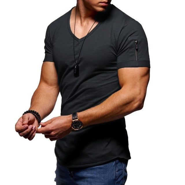 Pullovers con cuello de v para hombres, mangas cortas con cremallera