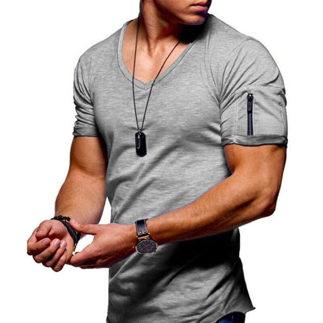 Pullovers con cuello de v para hombres, mangas cortas con cremallera