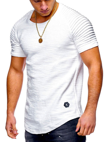 Camiseta con dobladillo curvo y manga plisada