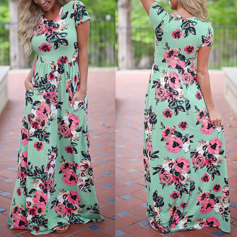 Vestido largo largo para mujer Vestido estampado floral de verano