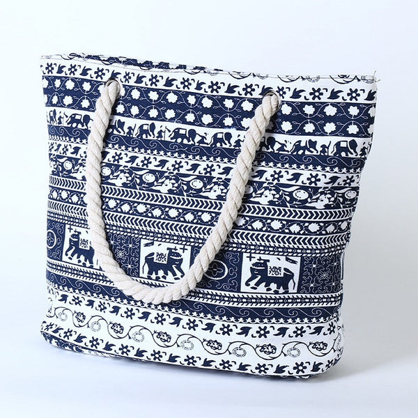 Fashion Canvas Casual Bags for Women Handbag Shoulder Bags Elephant Flower Pattern