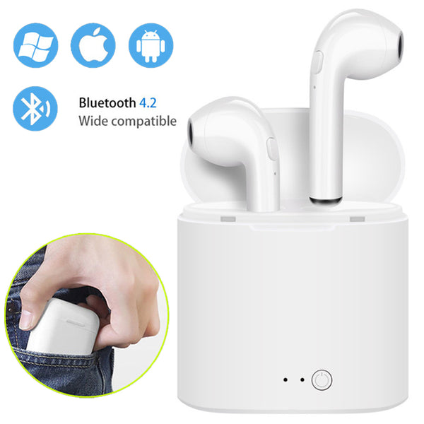 Audifonos Bluetooth estéreo con caja de carga Micrófono para teléfonos inteligentes
