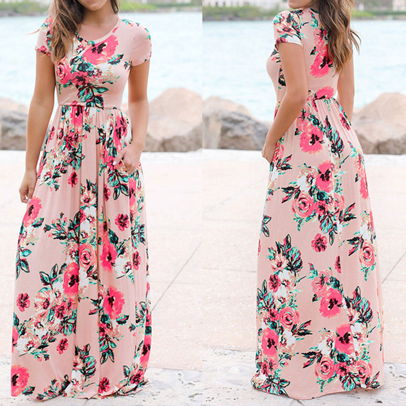 Vestido largo largo para mujer Vestido estampado floral de verano