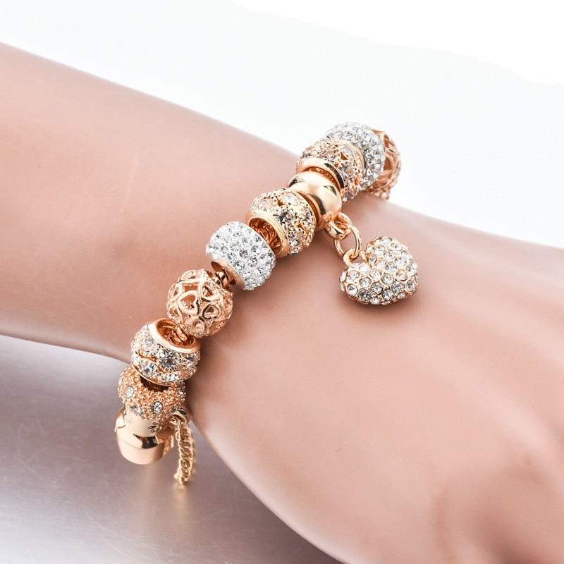 Luxury Crystal Heart Charm Bracelets & Bangles Gold Bracelets For Women