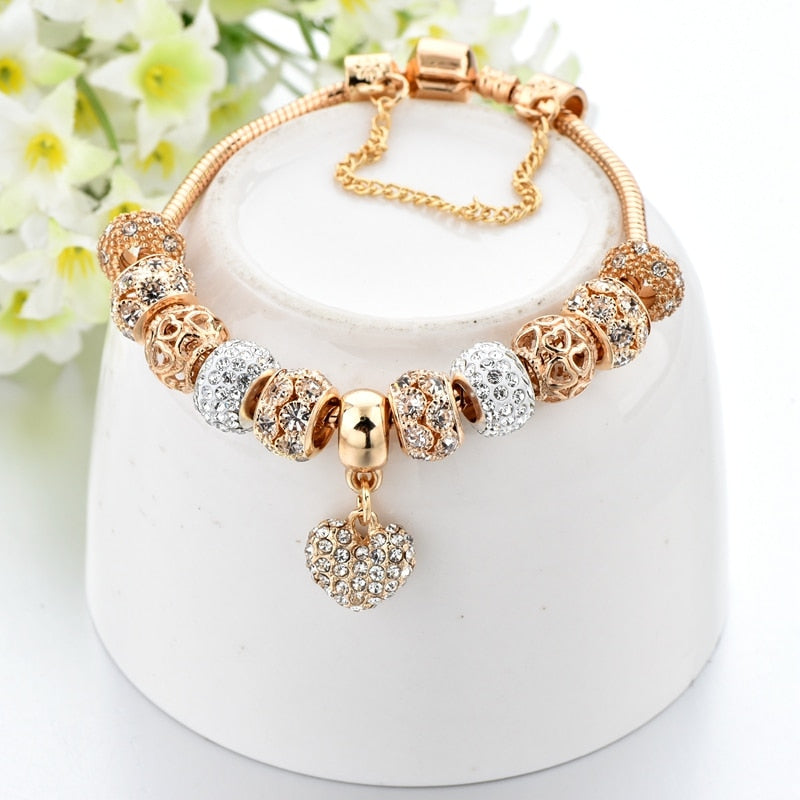 Luxury Crystal Heart Charm Bracelets & Bangles Gold Bracelets For Women